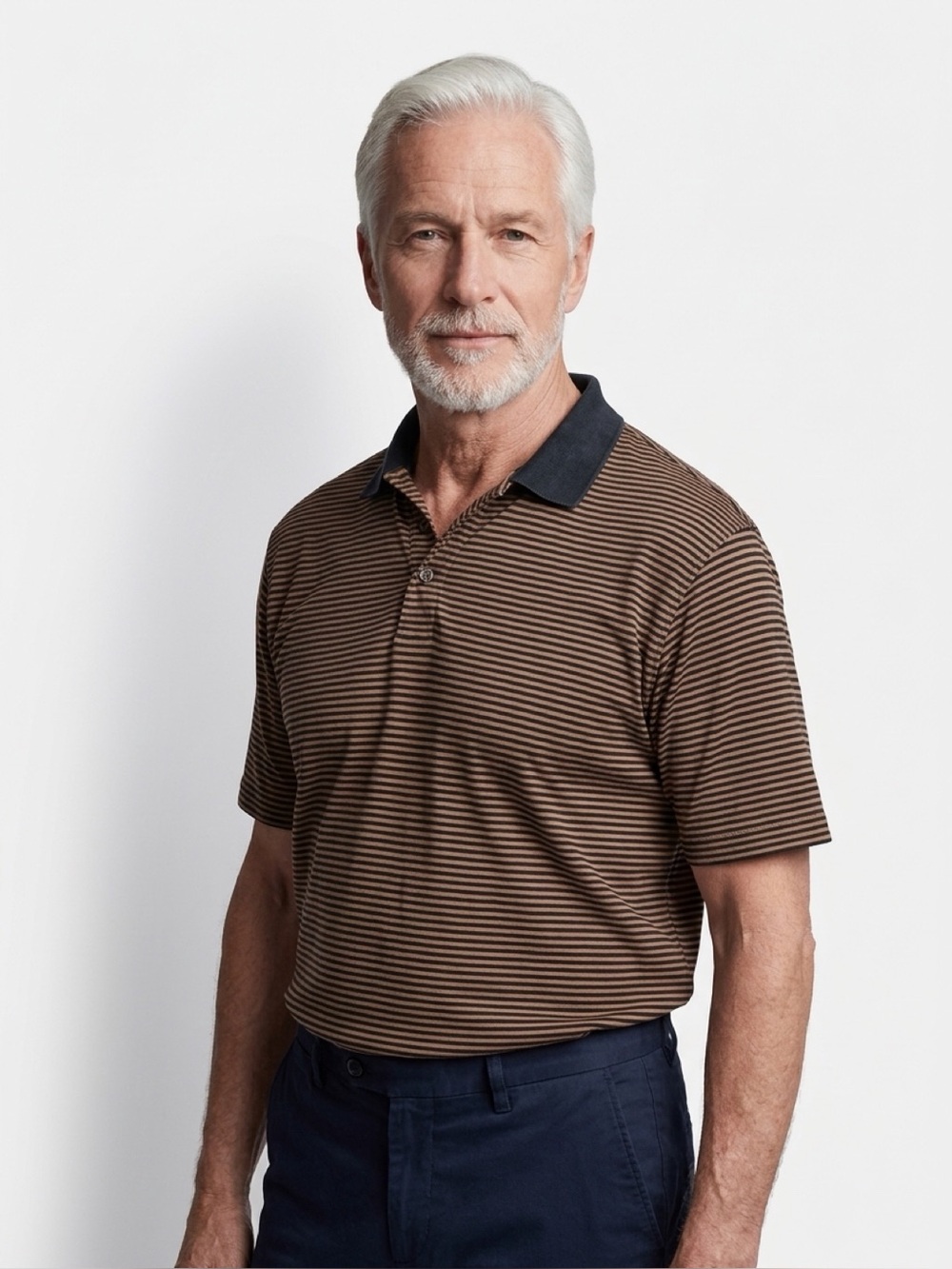 Frenzi Golf Brown and Black Striped Polo Shirt XL Double Mercerized Cotton